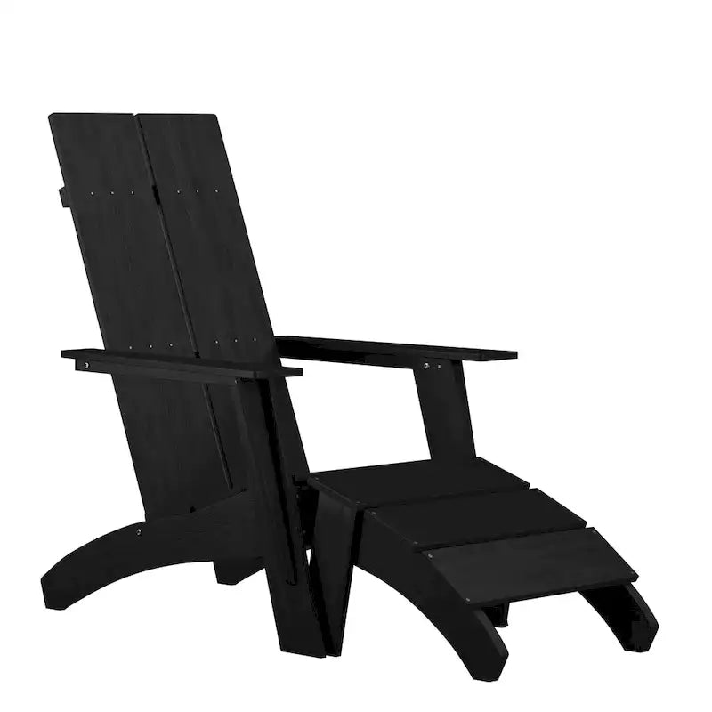 Indoor/Outdoor Modern 2-Slat Adirondack Style Chair and Footrest in Gray
