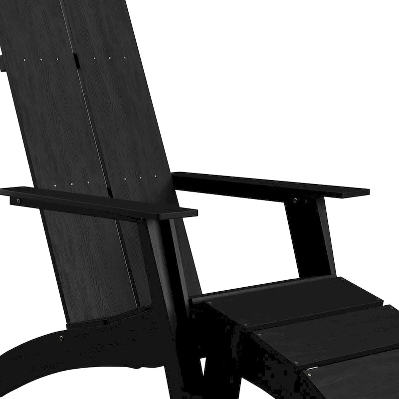 Indoor/Outdoor Modern 2-Slat Adirondack Style Chair and Footrest in Gray