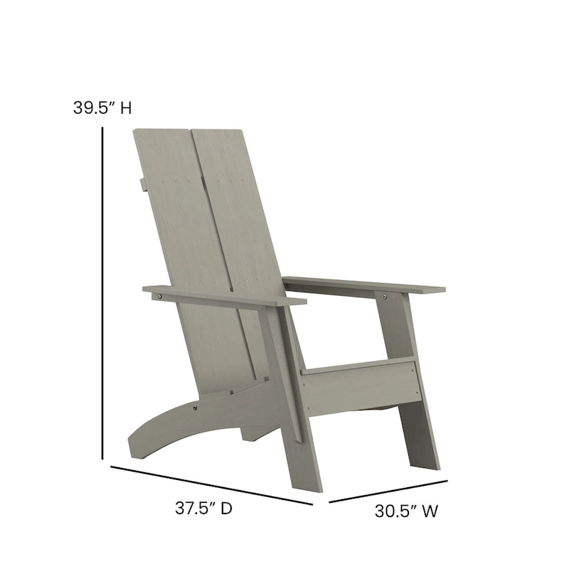 Indoor/Outdoor Modern 2-Slat Adirondack Style Chair and Footrest in Gray