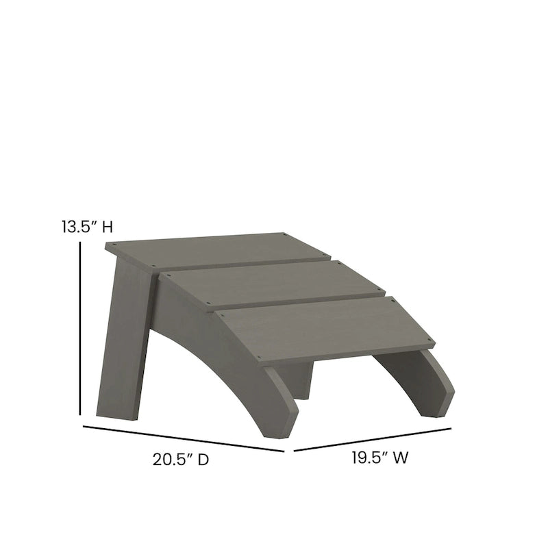 Indoor/Outdoor Modern 2-Slat Adirondack Style Chair and Footrest in Gray