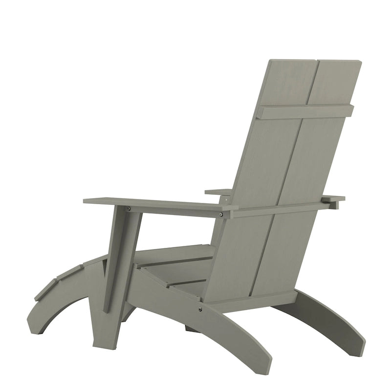 Indoor/Outdoor Modern 2-Slat Adirondack Style Chair and Footrest in Gray