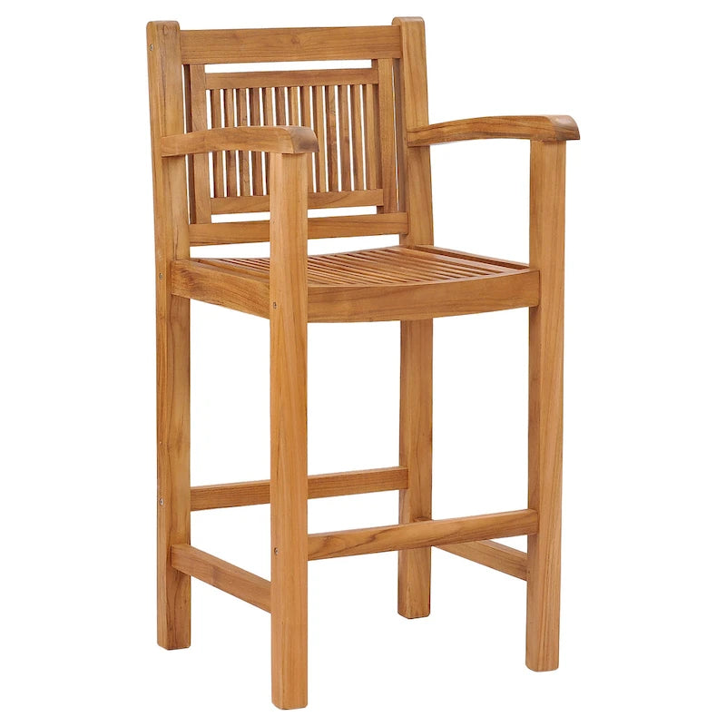 Chic Teak Maldives Teak Wood Indoor/ Outdoor Barstool Chair With Arms