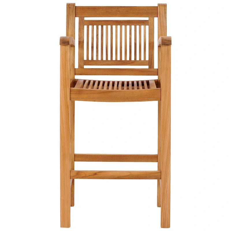 Chic Teak Maldives Teak Wood Indoor/ Outdoor Barstool Chair With Arms