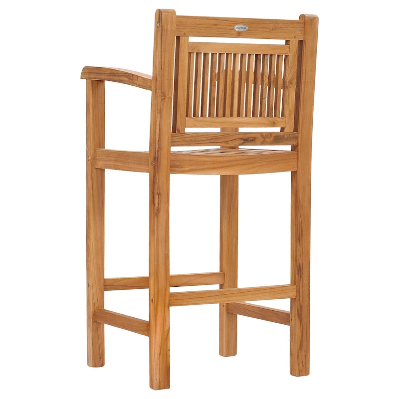 Chic Teak Maldives Teak Wood Indoor/ Outdoor Barstool Chair With Arms