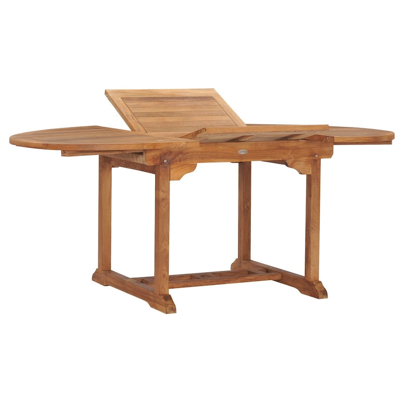 Chic Teak 7 Piece Teak Wood Miami Patio Dining Set with Round to Oval Extension Table, 2 Arm Chairs and 4 Side Chairs