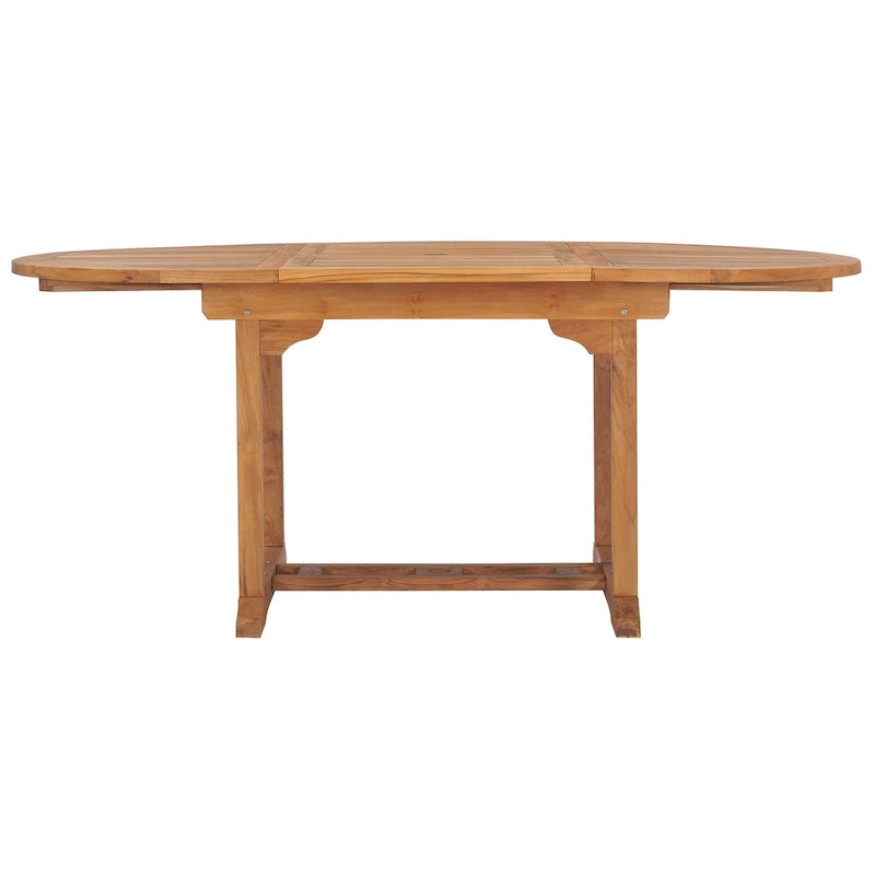 Chic Teak 7 Piece Teak Wood Miami Patio Dining Set with Round to Oval Extension Table, 2 Arm Chairs and 4 Side Chairs