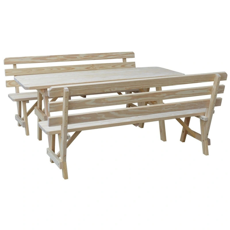 Pine 8' Picnic Table with 2 Backed Benches