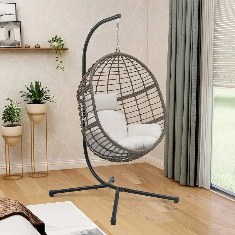 Maypex Outdoor Wicker Basket Swing Chair with Stand