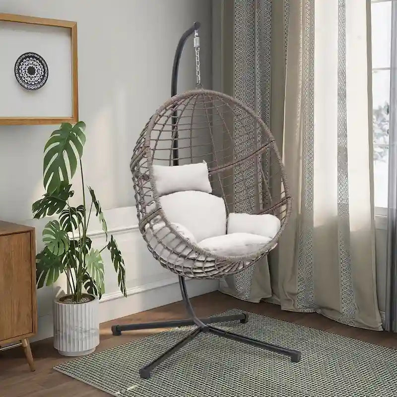 Maypex Outdoor Wicker Basket Swing Chair with Stand