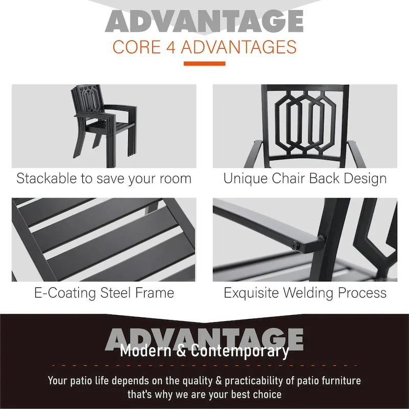 MAISON ARTS 7-Pcs Outdoor Dining Set Steel Combo Dining Chairs with Cushion and 6-Person Umbrella Table