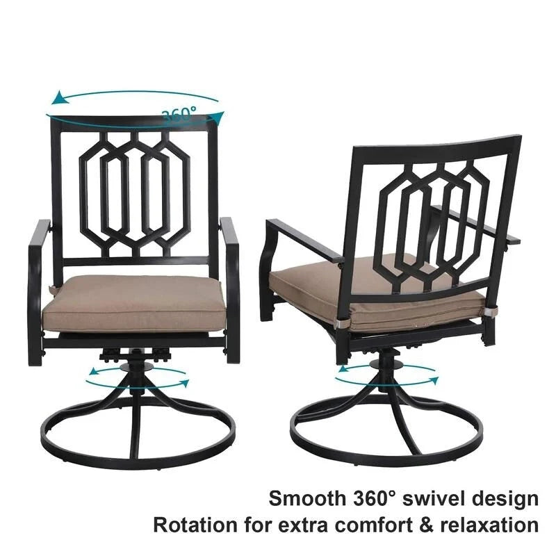 MAISON ARTS 7-Pcs Outdoor Dining Set Steel Combo Dining Chairs with Cushion and 6-Person Umbrella Table