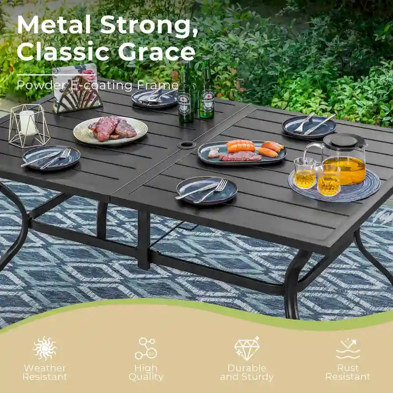 MAISON ARTS 7-Pcs Outdoor Dining Set Steel Combo Dining Chairs with Cushion and 6-Person Umbrella Table