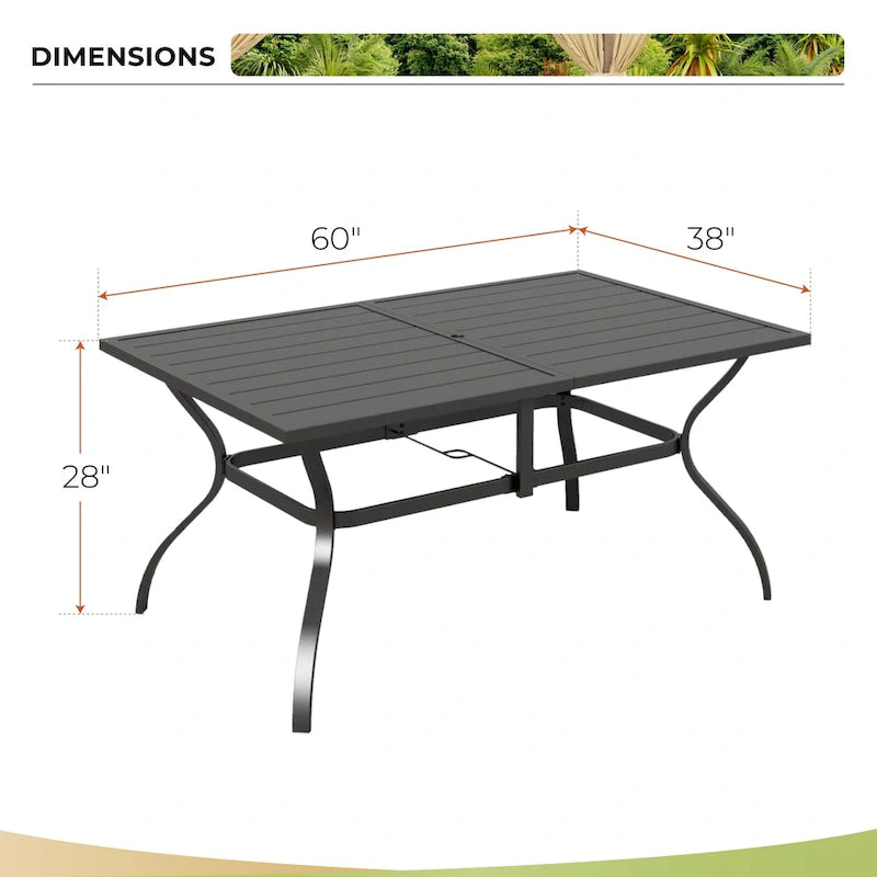 MAISON ARTS 7-Pcs Outdoor Dining Set Steel Combo Dining Chairs with Cushion and 6-Person Umbrella Table