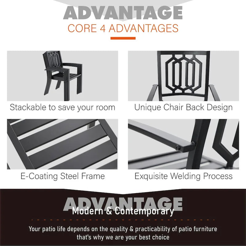 MAISON ARTS 7PCS Patio Dining Set, Large Rectangular Wood Like Top Table with 4 Metal Chairs and 2 Swivel Chairs
