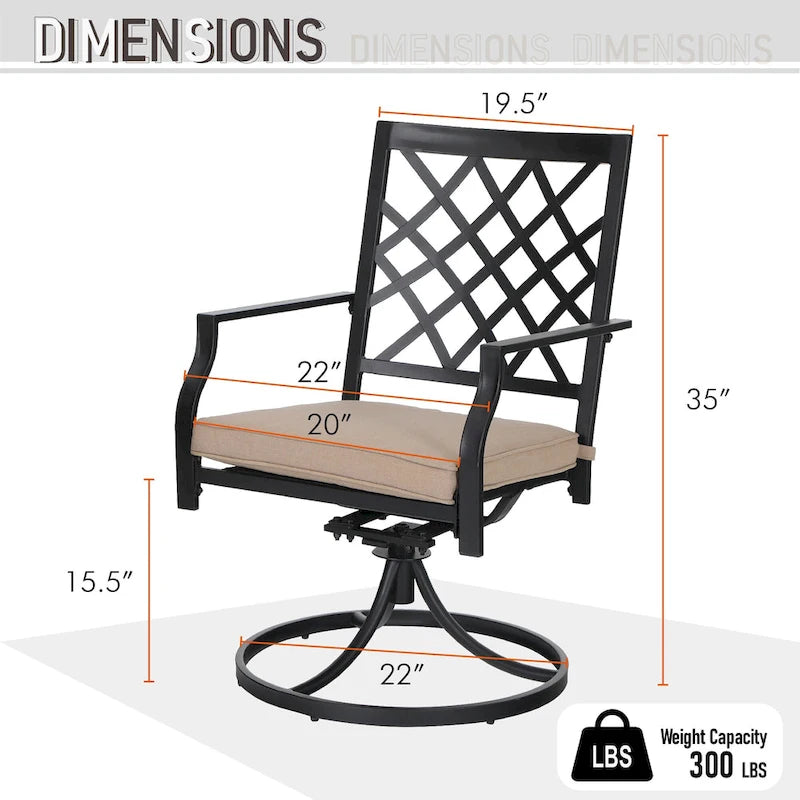 MAISON ARTS 7PCS Patio Dining Set, Large Rectangular Wood Like Top Table with 4 Metal Chairs and 2 Swivel Chairs