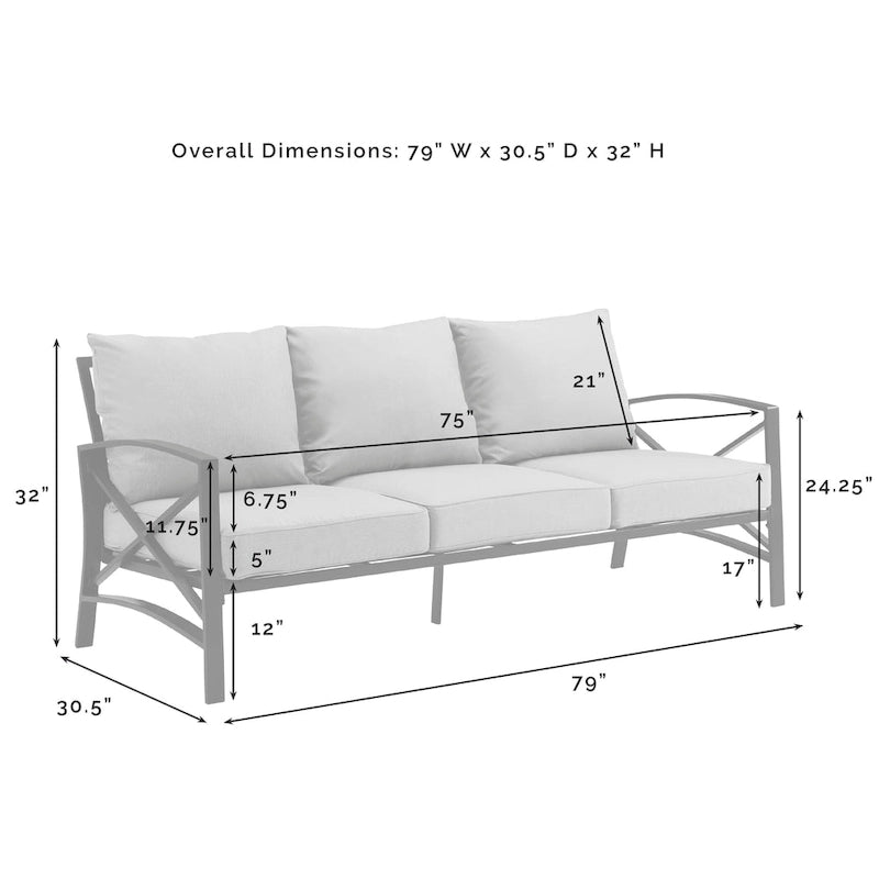 Crosley Kaplan Outdoor Metal Sofa - 79 W x 30.5 D x 32 H