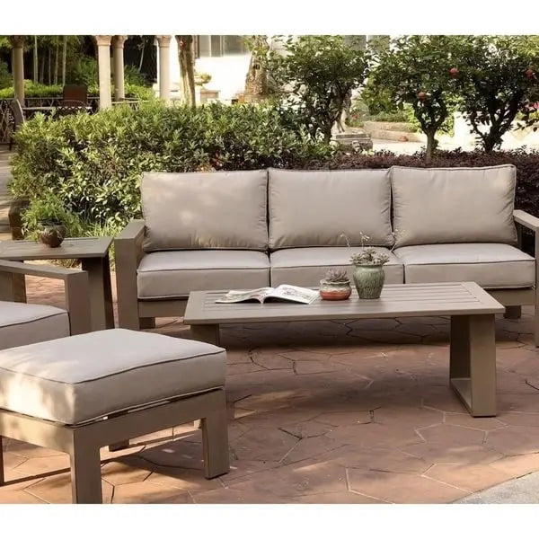 Katalla Outdoor Ottoman with Cushion by Havenside Home - (w) 25.98 in. x (h) 11.81 in. x (d) 25.98 in.