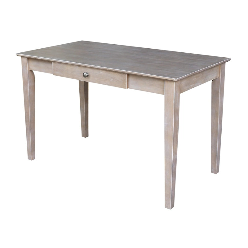 Solid Parawood Writing Desk with Drawer – Unfinished / Espresso / Beach White / Washed Gray Taupe