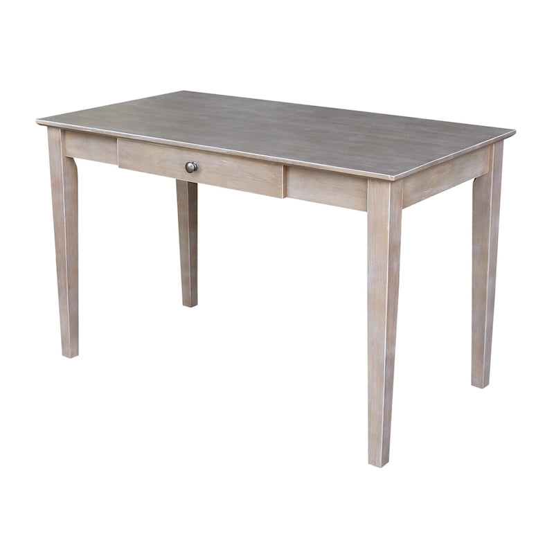 Solid Parawood Writing Desk with Drawer – Unfinished / Espresso / Beach White / Washed Gray Taupe