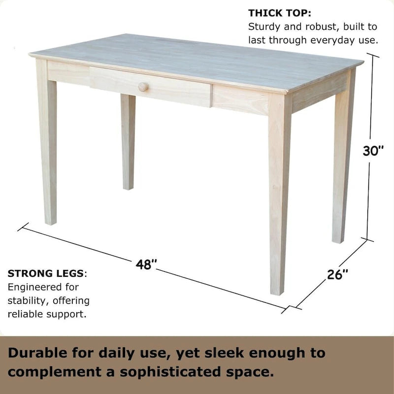 Solid Parawood Writing Desk with Drawer – Unfinished / Espresso / Beach White / Washed Gray Taupe