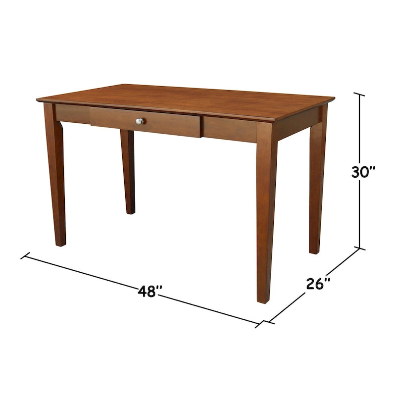 Solid Parawood Writing Desk with Drawer – Unfinished / Espresso / Beach White / Washed Gray Taupe