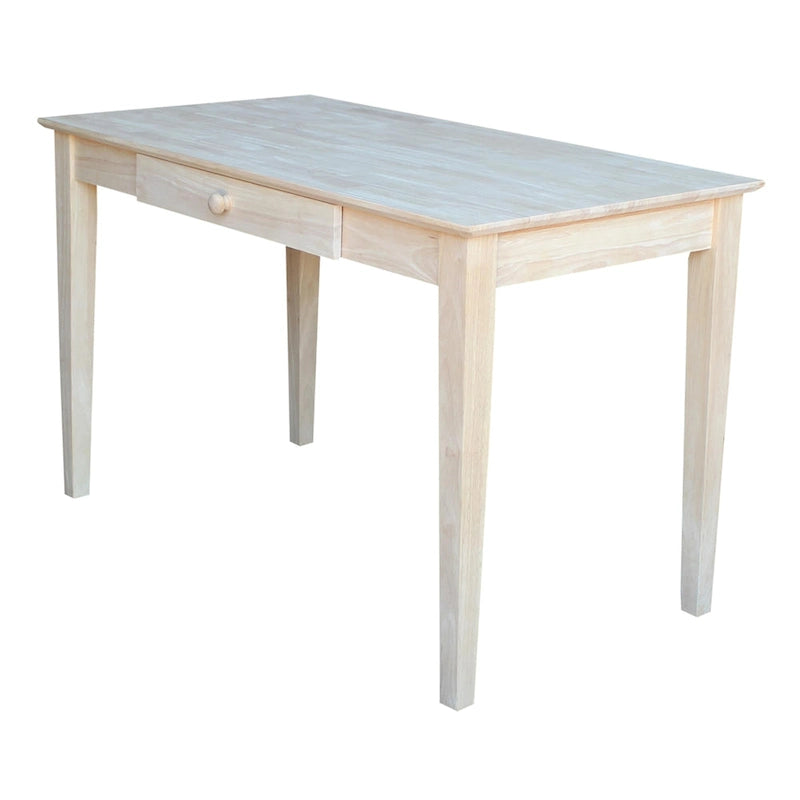 Solid Parawood Writing Desk with Drawer – Unfinished / Espresso / Beach White / Washed Gray Taupe