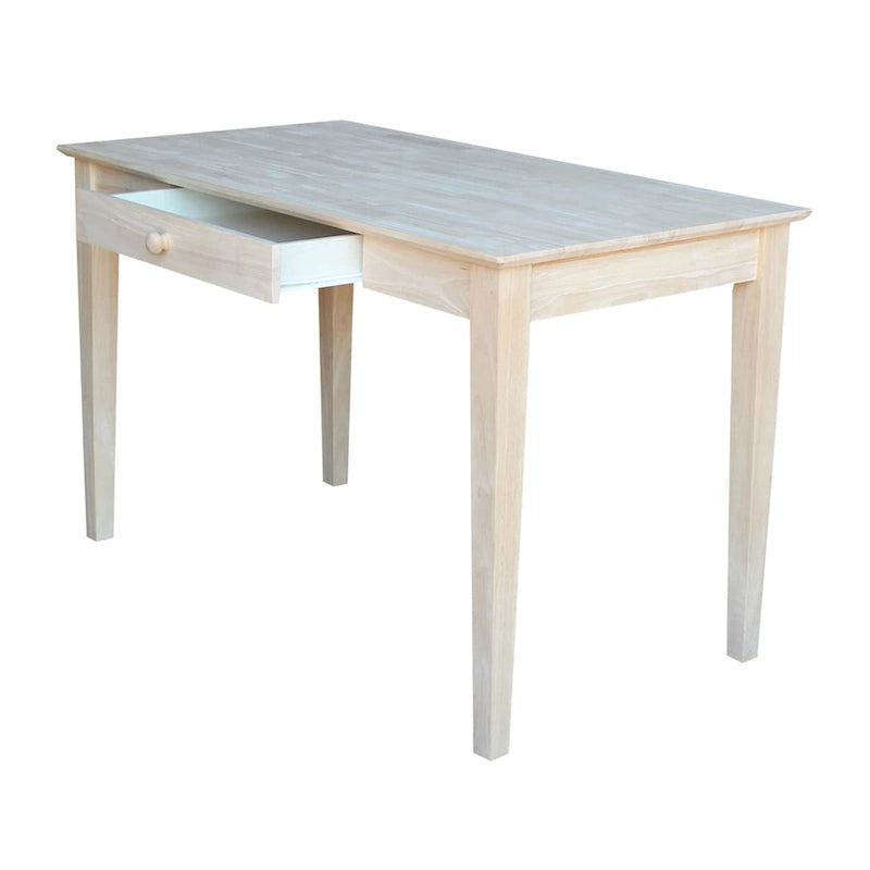 Solid Parawood Writing Desk with Drawer – Unfinished / Espresso / Beach White / Washed Gray Taupe