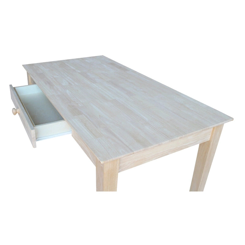 Solid Parawood Writing Desk with Drawer – Unfinished / Espresso / Beach White / Washed Gray Taupe