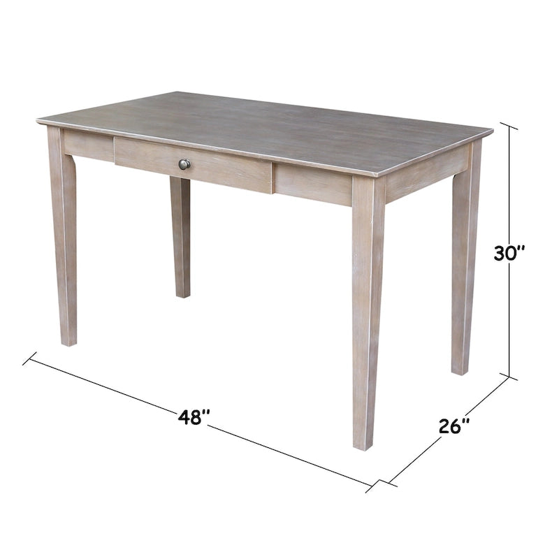 Solid Parawood Writing Desk with Drawer – Unfinished / Espresso / Beach White / Washed Gray Taupe