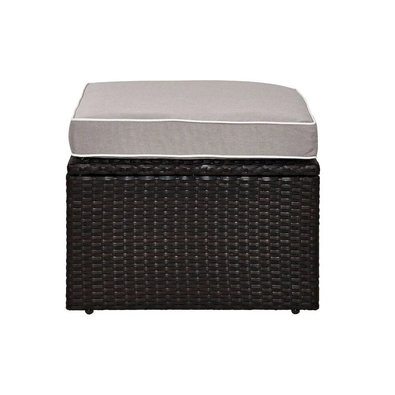 Palm Harbour Wicker Ottoman in Brown with Gray Cushions