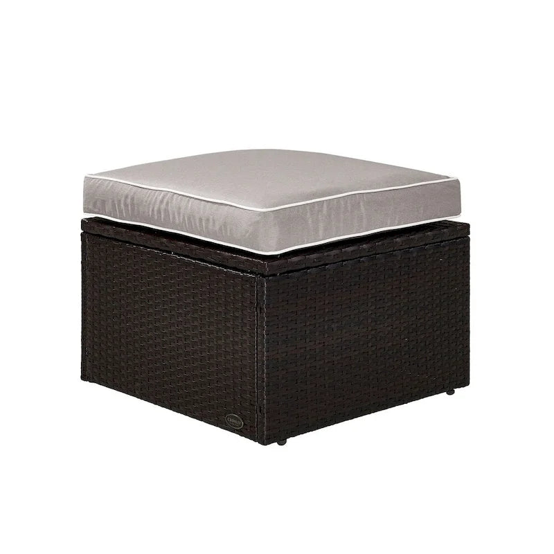 Palm Harbour Wicker Ottoman in Brown with Gray Cushions