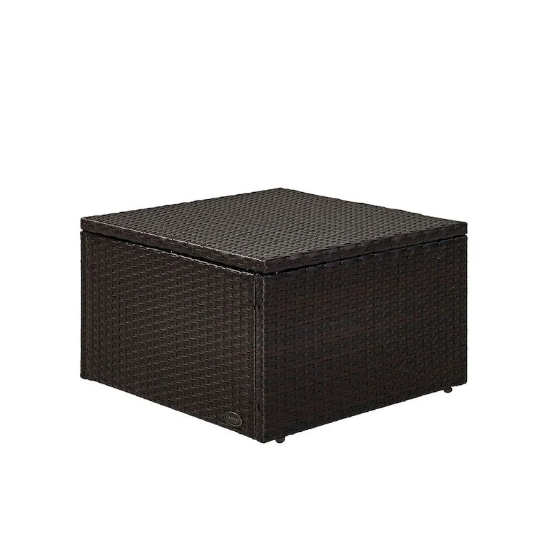 Palm Harbour Wicker Ottoman in Brown with Gray Cushions