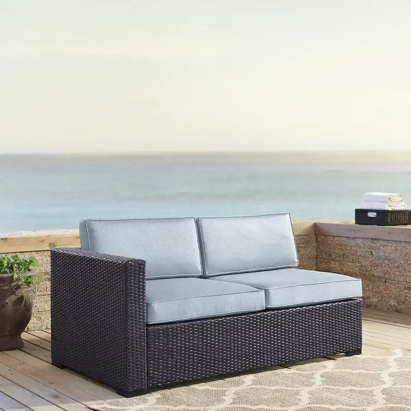 Crosley Biscayne Brown Wicker/ Steel Loveseat with Mist Cushions