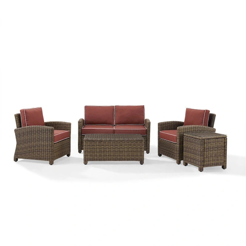 Crosley Bradenton 5-piece Outdoor Wicker Conversation Set with Sangria Cushions - 131.5  W x 93.75  D x 32.5  H
