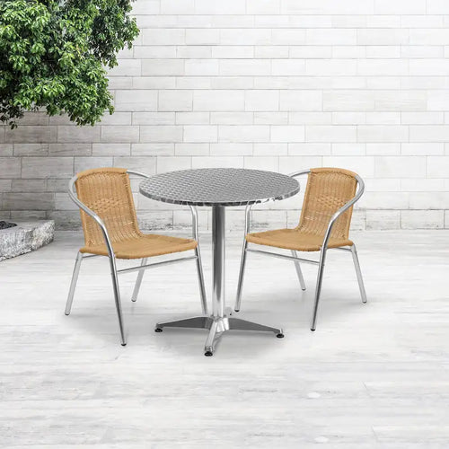 27.5  Round Aluminum Indoor-Outdoor Table Set with 2 Rattan Chairs - 27.5 W x 27.5 D x 27.5 H - 27.5 W x 27.5 D x 27.5 H