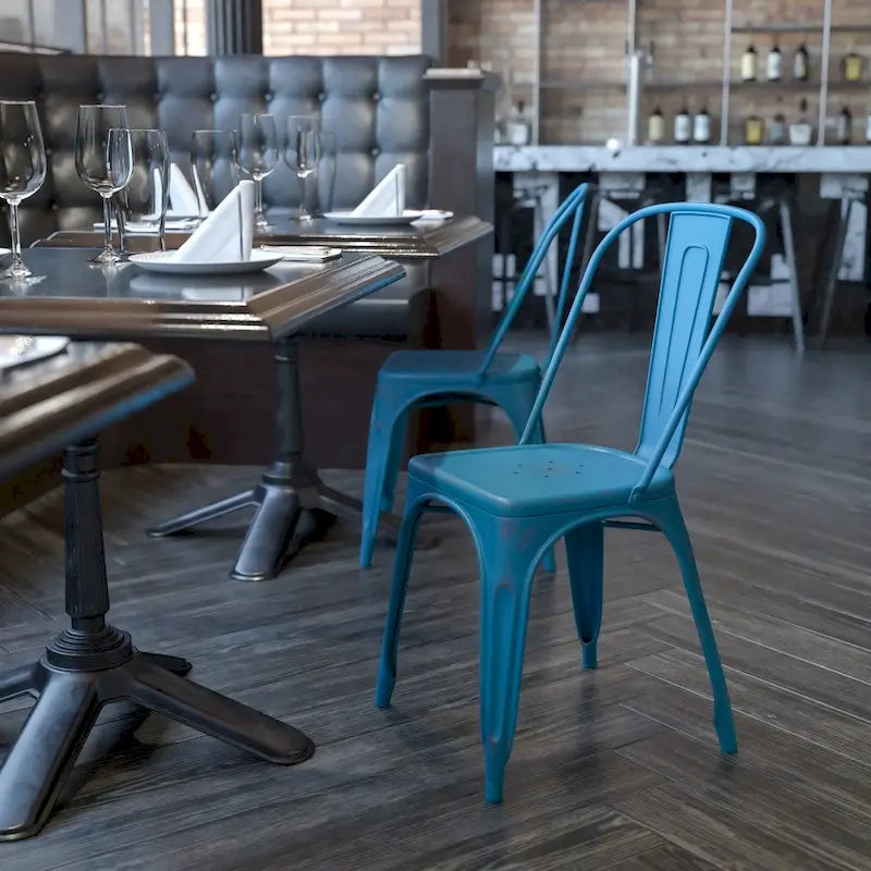 Distressed Metal Indoor-Outdoor Stackable Chair - Kitchen Furniture