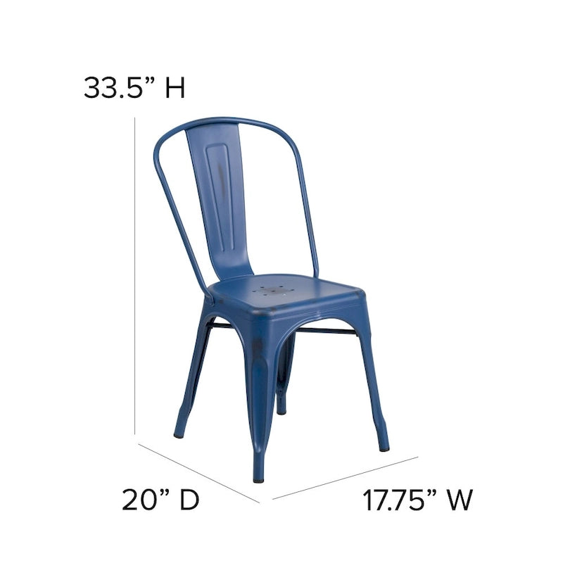 Distressed Metal Indoor-Outdoor Stackable Chair - Kitchen Furniture