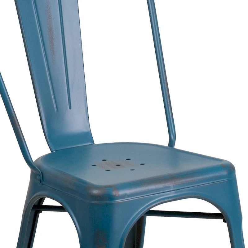 Distressed Metal Indoor-Outdoor Stackable Chair - Kitchen Furniture