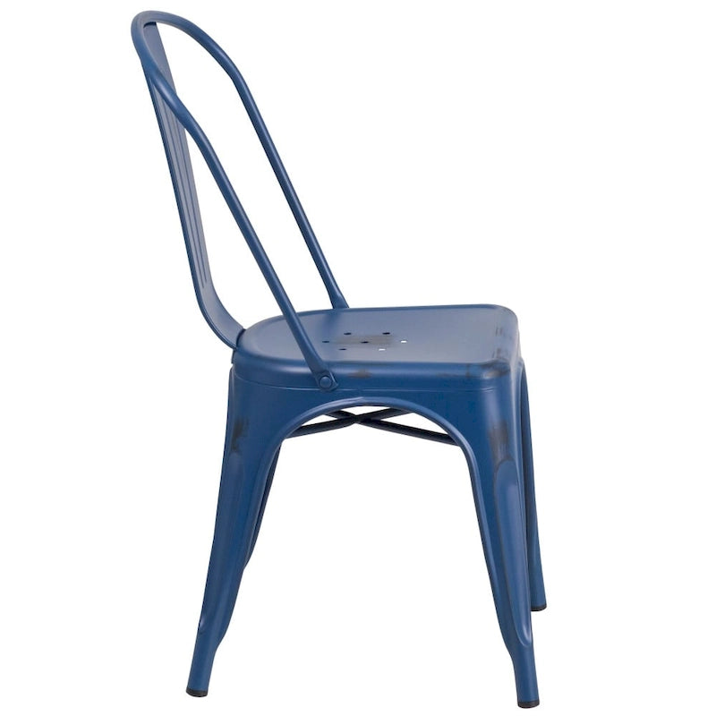 Distressed Metal Indoor-Outdoor Stackable Chair - Kitchen Furniture