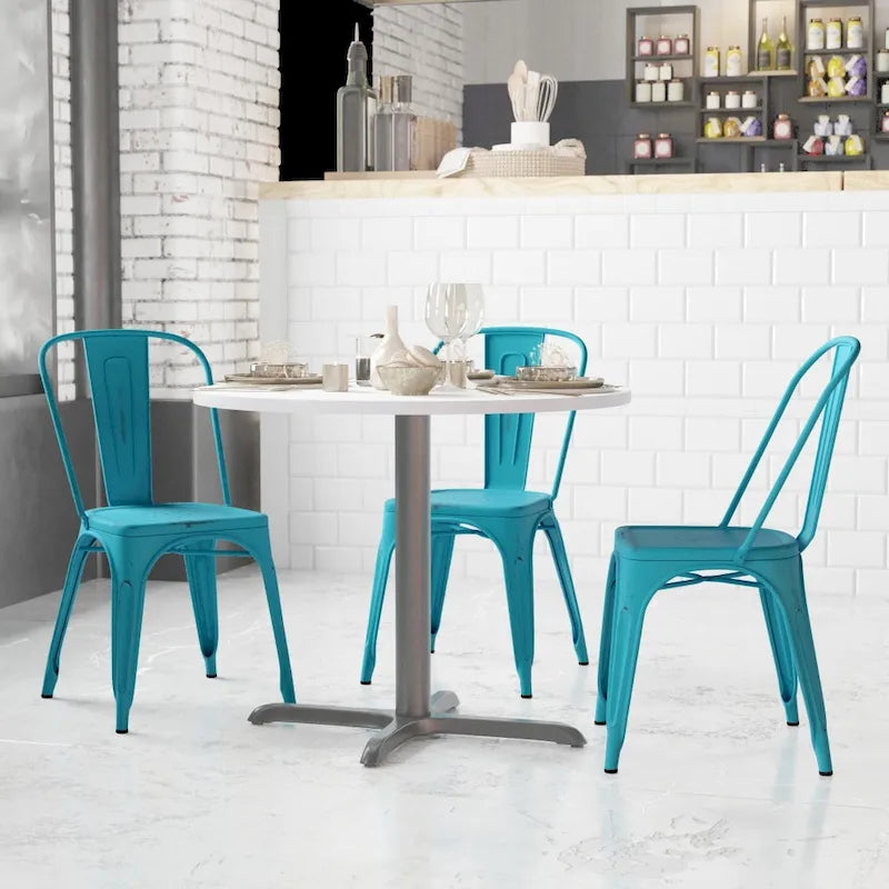 Distressed Metal Indoor-Outdoor Stackable Chair - Kitchen Furniture