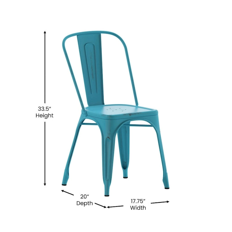 Distressed Metal Indoor-Outdoor Stackable Chair - Kitchen Furniture
