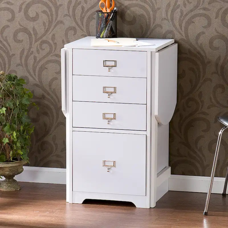 Drop-Leaf Fold-Out Desk with 4 Drawers – White / Gray / Black / Turquoise