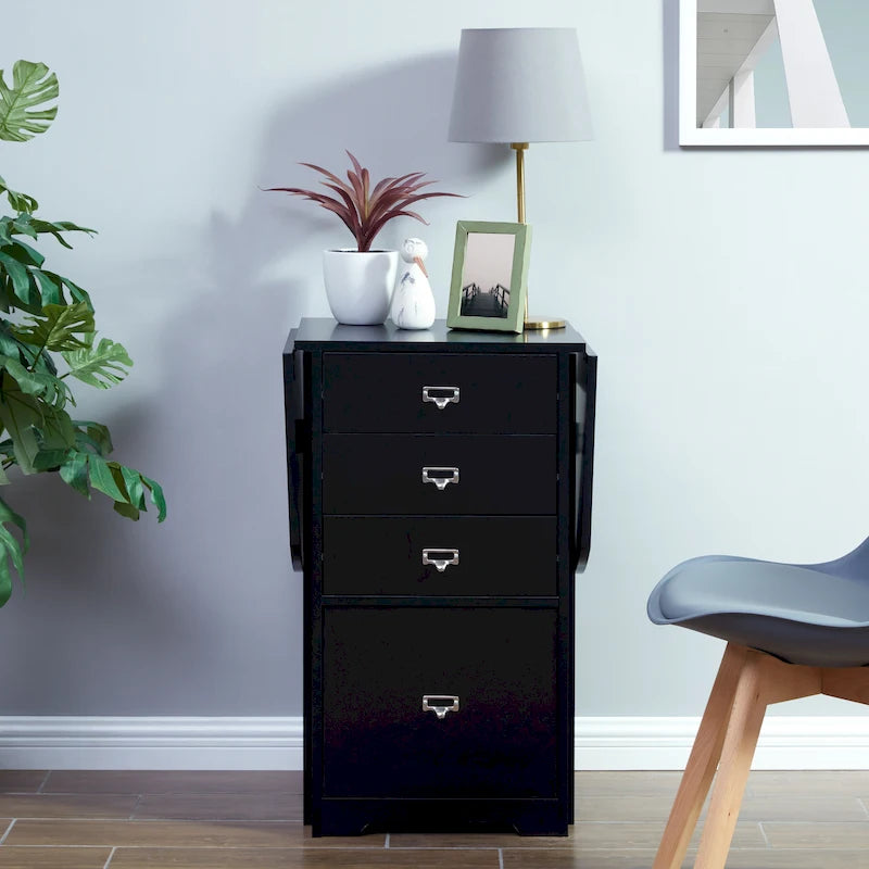 Drop-Leaf Fold-Out Desk with 4 Drawers – White / Gray / Black / Turquoise