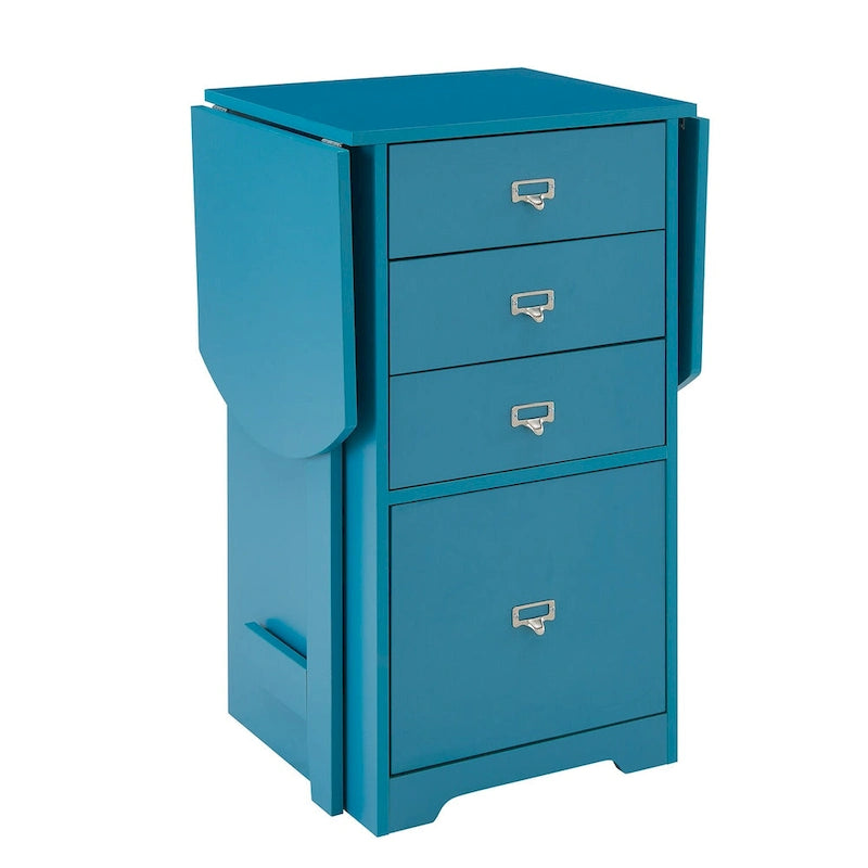 Drop-Leaf Fold-Out Desk with 4 Drawers – White / Gray / Black / Turquoise