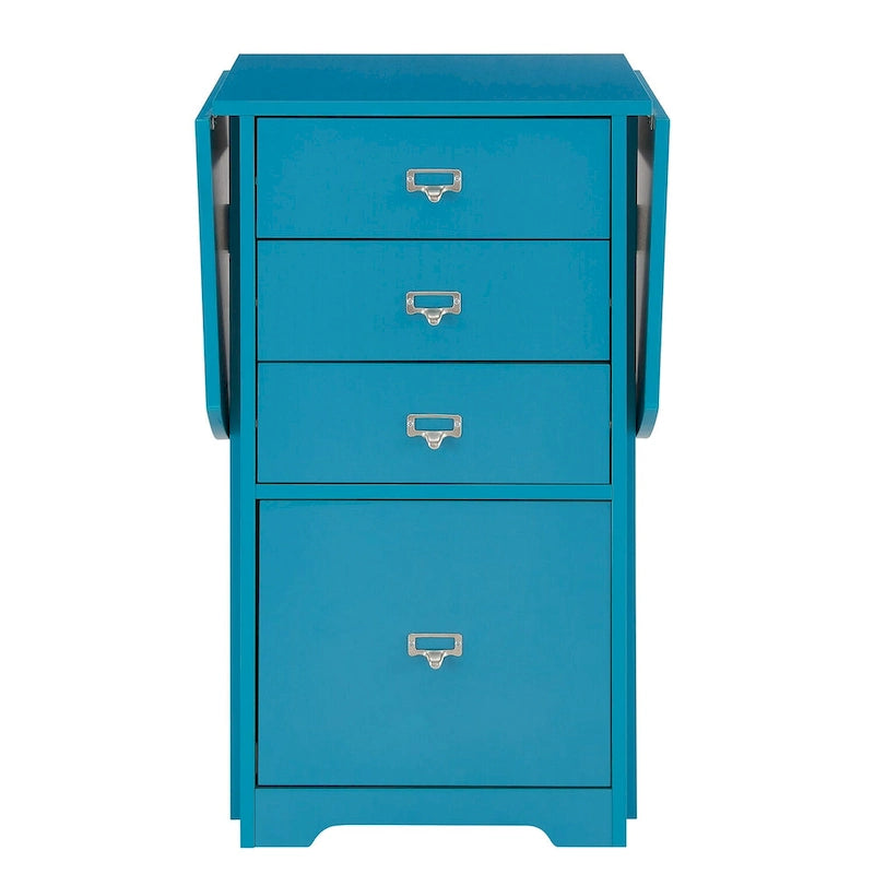 Drop-Leaf Fold-Out Desk with 4 Drawers – White / Gray / Black / Turquoise