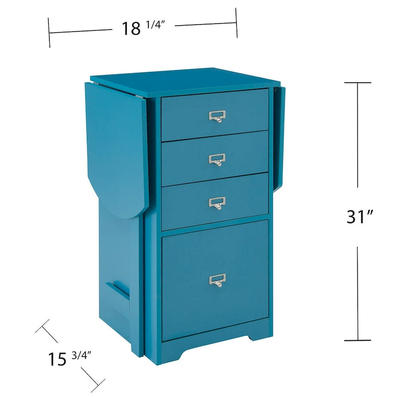 Drop-Leaf Fold-Out Desk with 4 Drawers – White / Gray / Black / Turquoise