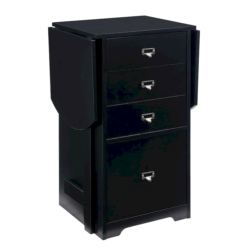 Drop-Leaf Fold-Out Desk with 4 Drawers – White / Gray / Black / Turquoise