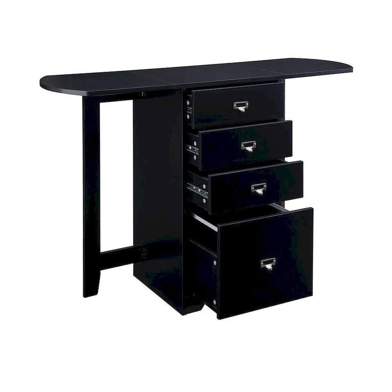 Drop-Leaf Fold-Out Desk with 4 Drawers – White / Gray / Black / Turquoise