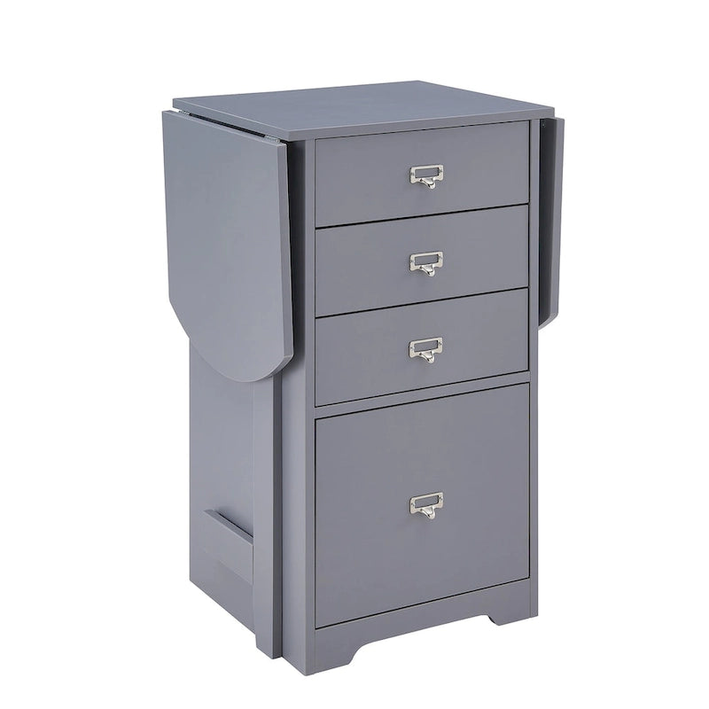 Drop-Leaf Fold-Out Desk with 4 Drawers – White / Gray / Black / Turquoise