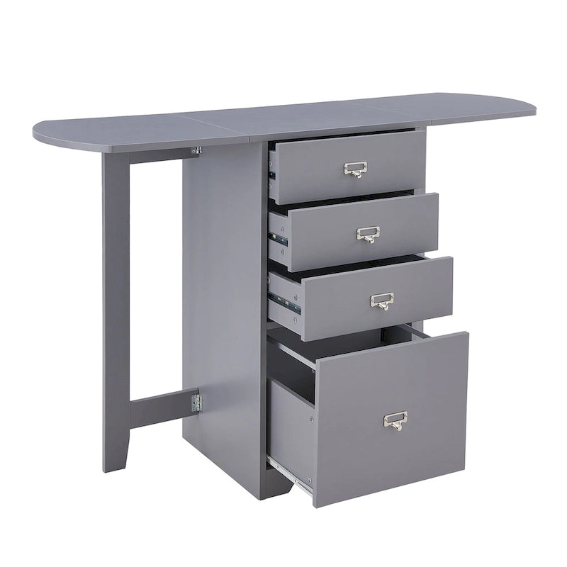 Drop-Leaf Fold-Out Desk with 4 Drawers – White / Gray / Black / Turquoise